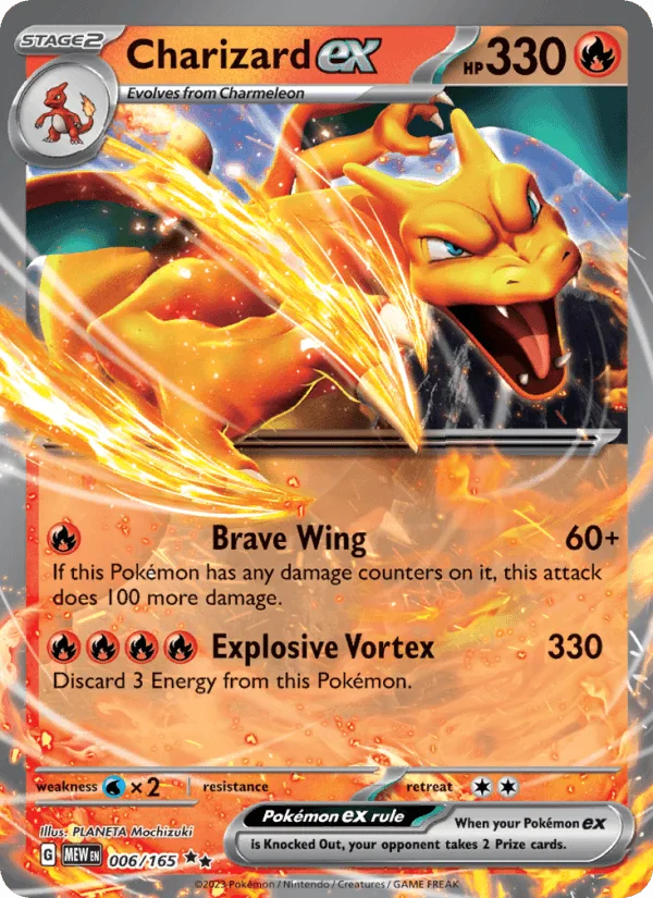 Charizard ex, 151 006/165, te koop in drie staten