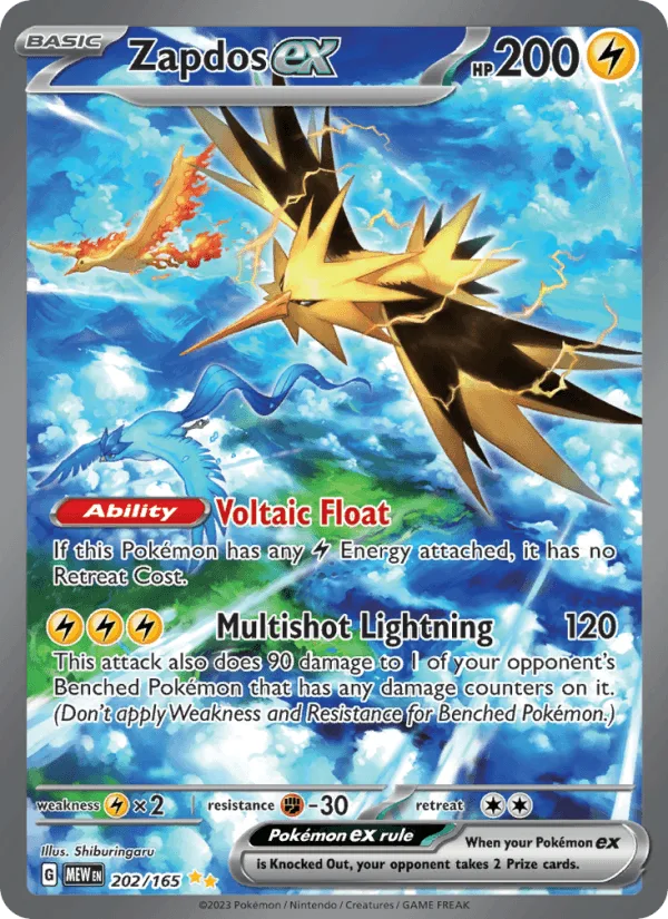 Zapdos ex, Pokémon set 151, kaart 202/165, Special illustration rare
